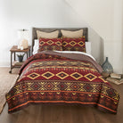 Western Tapestry Quilt Set - 3 Piece set - Geometric design - Burgundy red, tan, browns & orange - Your Western Decor