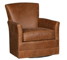 Westfork Leather Swivel Chair upholstered in premium Jericho top grain leather with a distressed wax nubuck finish, smooth swivel base, nailhead trim, and handcrafted American construction.