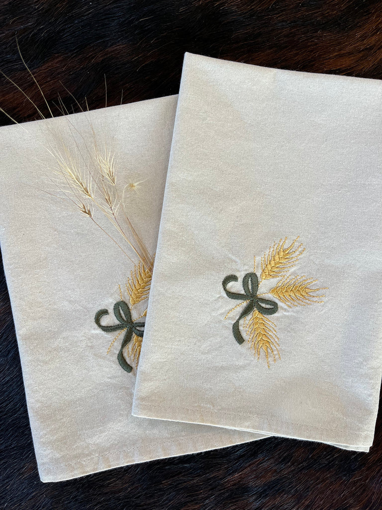 For the farmers, custom wheat embroidered cloth napkins from Your Western Decor