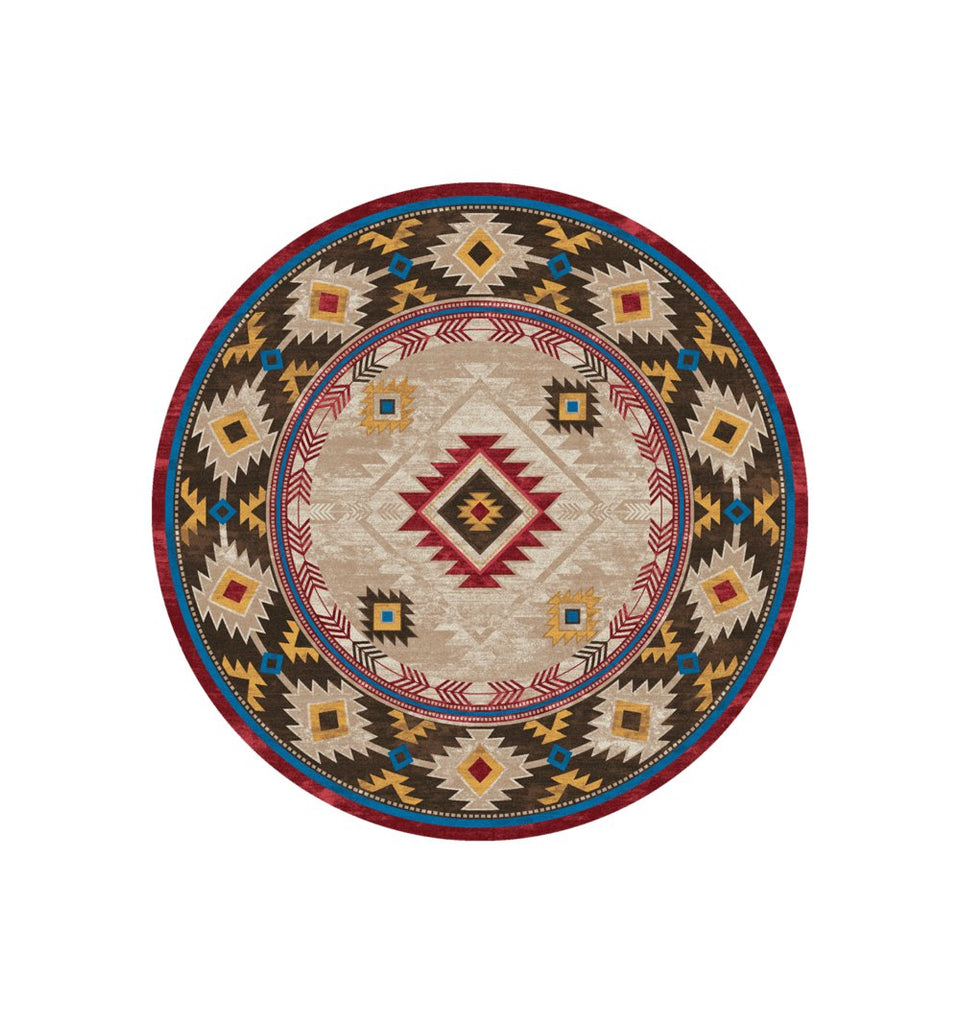 Whiskey river beige Aztec area round rug. Made in the USA. Your Western Decor