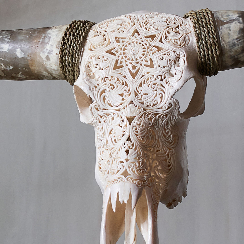 Mandala Carved Longhorn Skull White - Your Western Decor