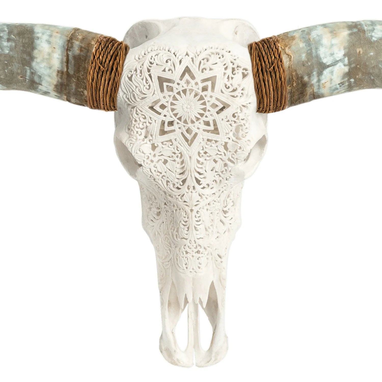 Mandala Carved Longhorn Skull White - Your Western Decor