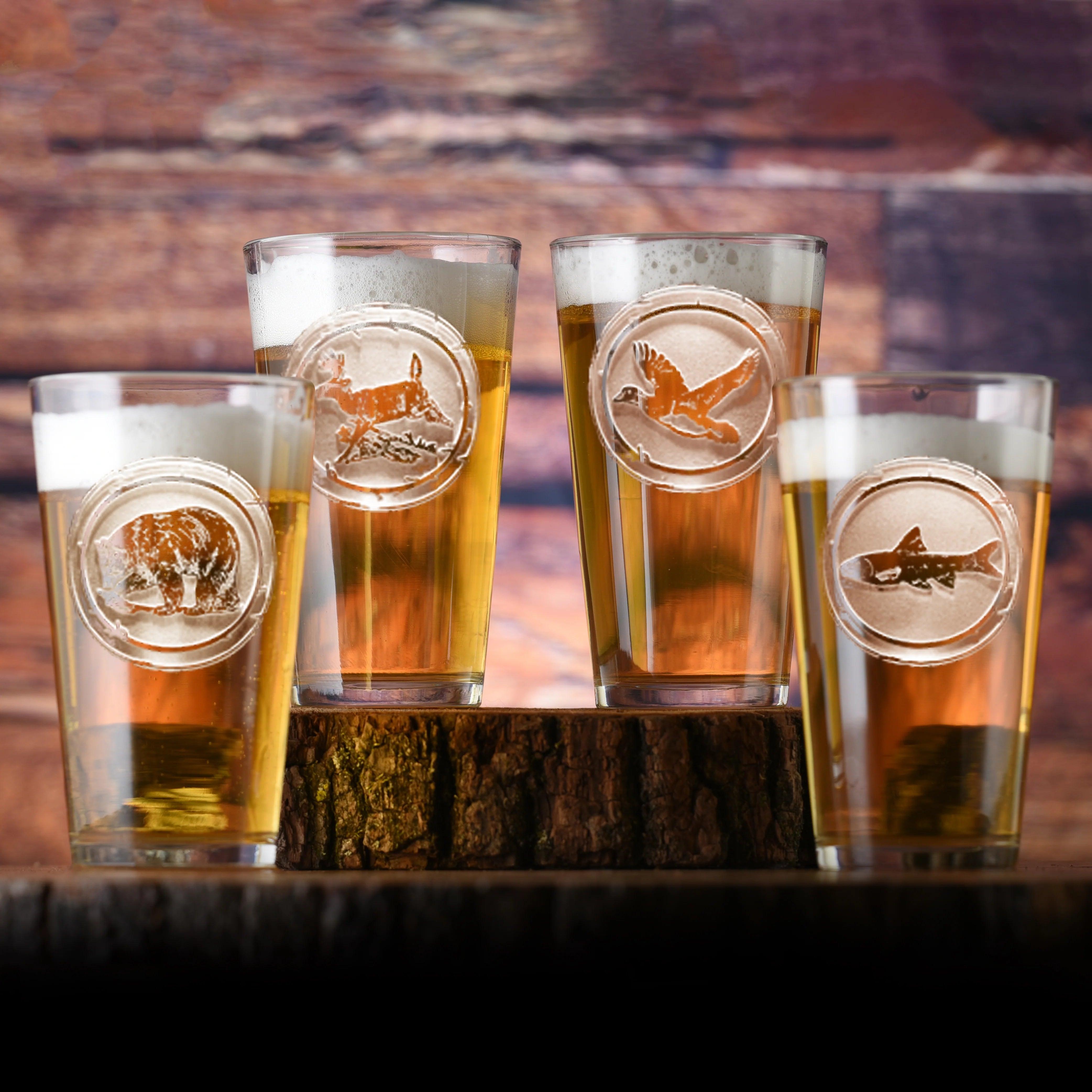 Deep-Etched Sand-Carved Wildlife Pint Glass Set - Your Western Decor