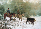 Winter Round-up Western Art cowboys brining in heifer and calf - Your Western Decor