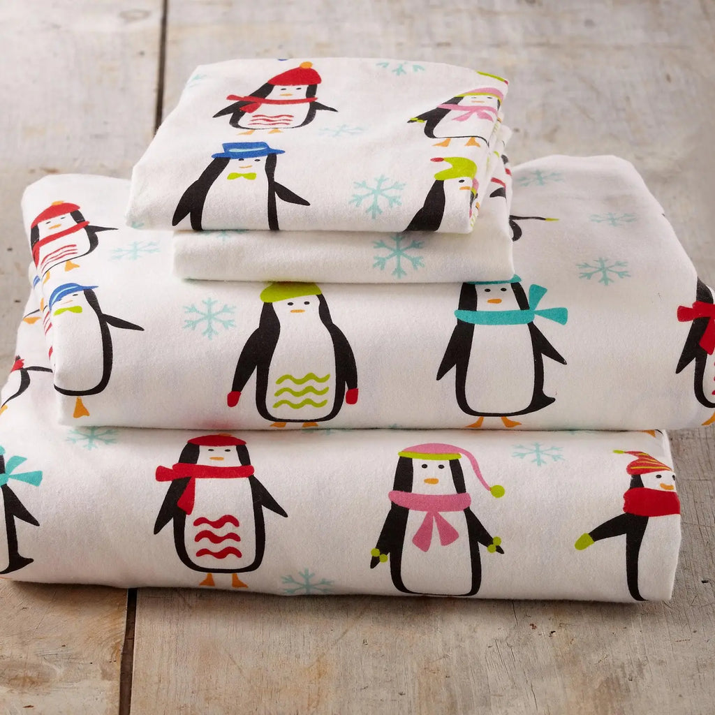 Winter Penguins Cotton Flannel Sheets - Your Western Decor
