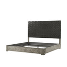Handcrafted woven leather bed with chevron footboard detail