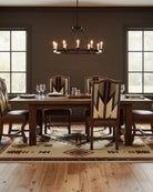 Dining room with Wyeth Trails Fabric and leather dining chairs - Your Western decor