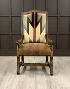 Wyeth Trails Pendleton Fabric and leather. dining chair with arms - Your Western Decor