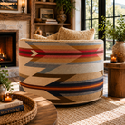 Back view of the Wyeth Trails Swivel Chair showcasing the bold Pendleton® Wyeth Trails fabric pattern in a rustic Western-inspired living space.