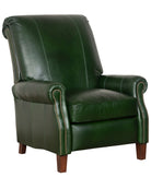 Angle view of green leather recliner 