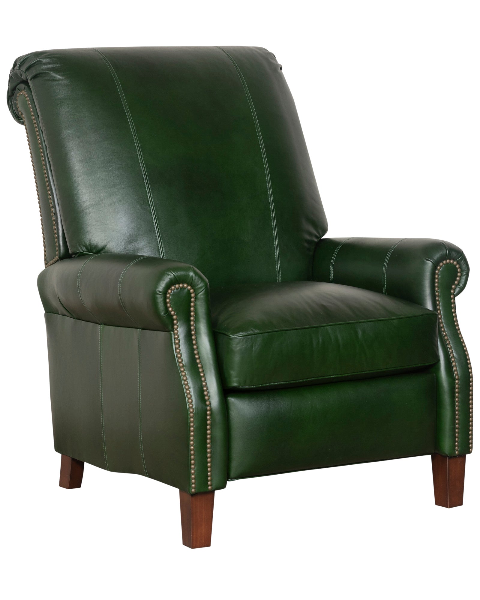 Angle view of green leather recliner 