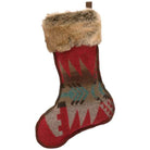 Yellowstone Wool Stocking - Red, Turquoise & brown - Faux fur Cuff - Your Western Decor