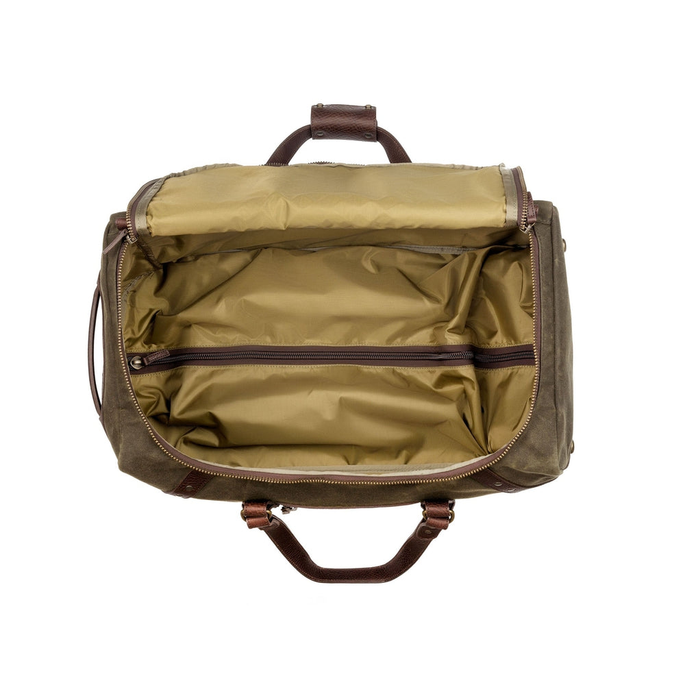 Waxed canvas and leather roll-on duffle bag made in the USA - Your Western Decor