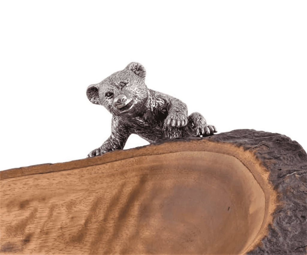 Acacia Wood Bread Bowl w/ Bear Cub