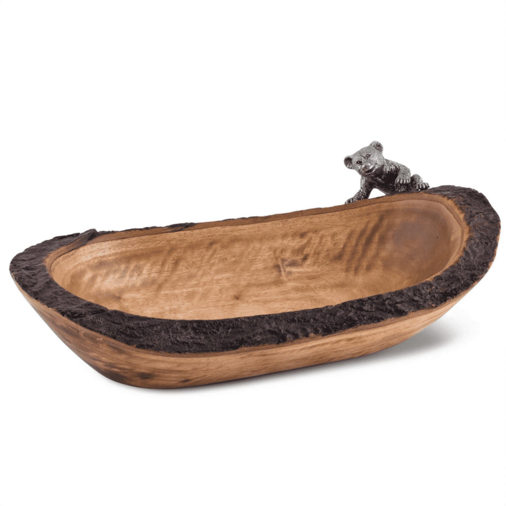 Acacia Wood Bread Bowl w/ Bear Cub