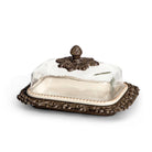 Acanthus Estate Butter Dish with glass cover and decorative cast metal base.