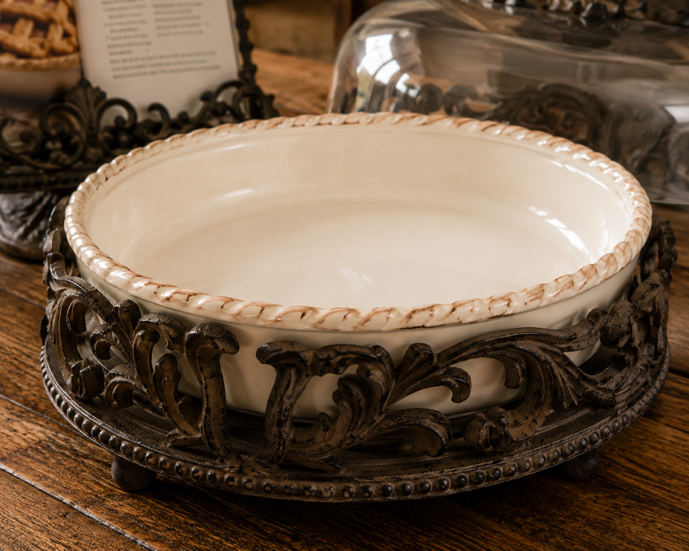 Stoneware pie baker perfect for pies, cobblers, quiches, and desserts.