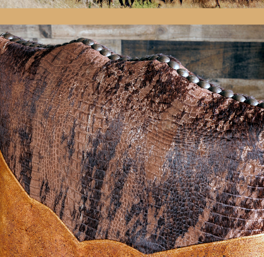 Office chair yoke detail of acid washed gator cowhide - Your Western Decor