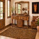 Adobe Ridge hand-carved console with mirror in rustic Western entryway