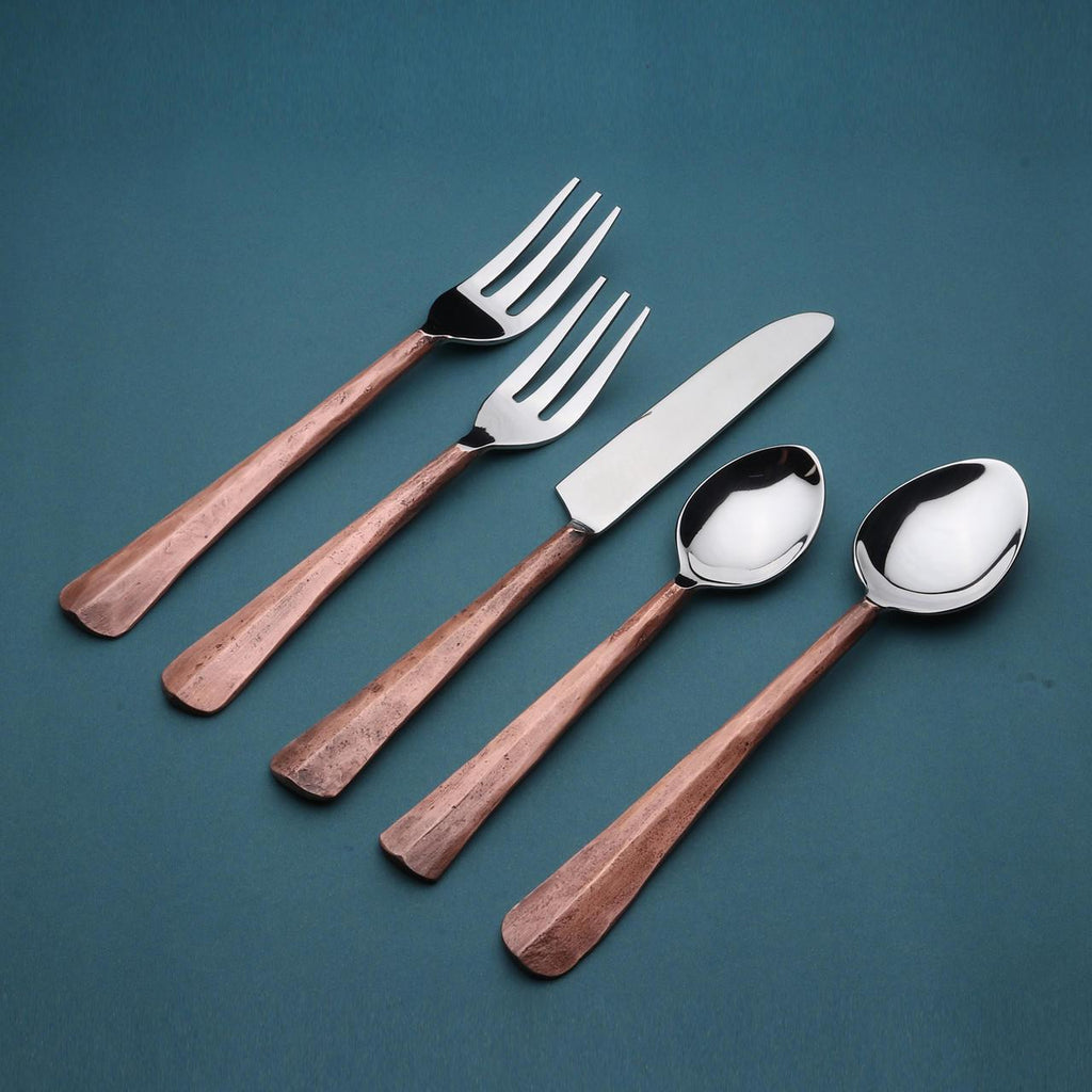 20-pc aged copper handled flatware set - Your Western Decor