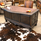 Alder western executive desk with rope carved edges, leather writing surface and nail trim 