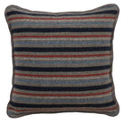 Alpine stripe fabric pillow in grey, black, blue, white, and red with blanket stitch - Your Western Decor