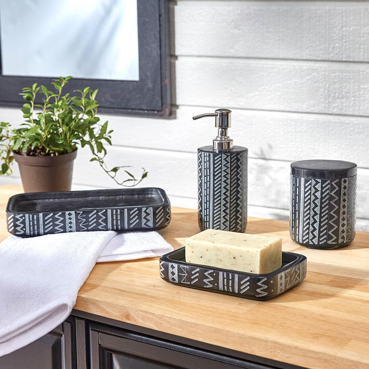 Amaya Aztec Black Bath Set 4-pc grey designs - Your Western Decor