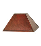 Rectangle amber mica lamp shade with iron frame. Light is off