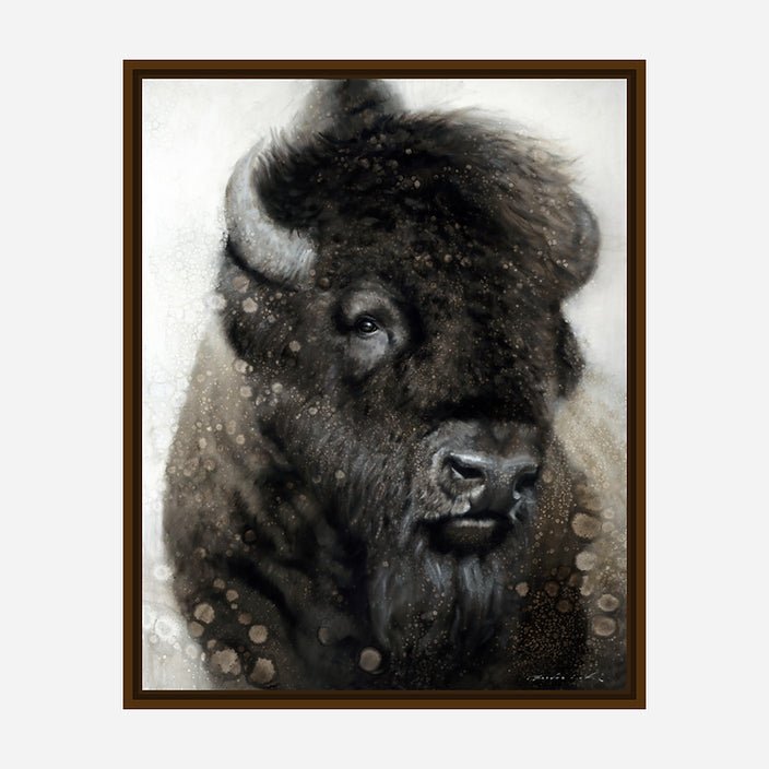 American Beauty Brown Framed Canvas Bison Art by David Frederick Riley at Your Western Decor
