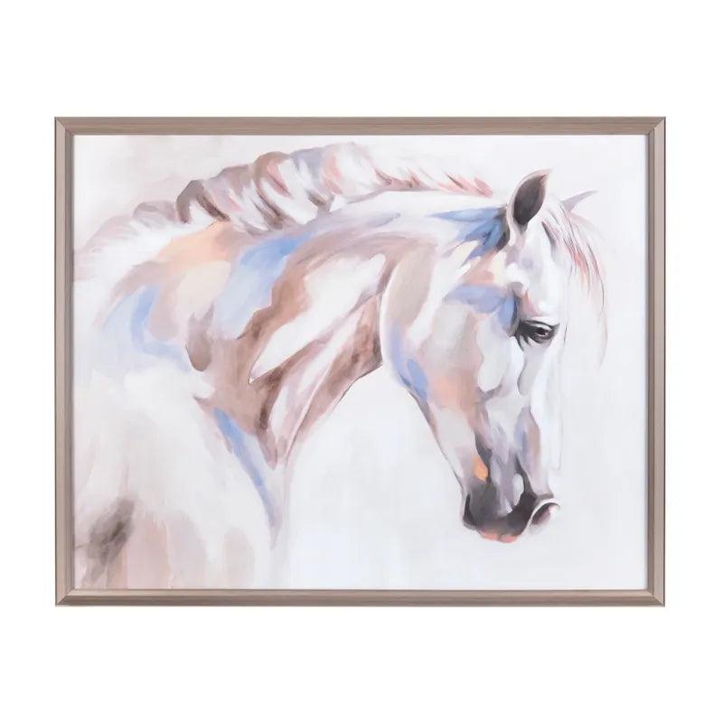 Andalusian Horse Art, white horse painting on canvas with wood fame - Your Western Decor