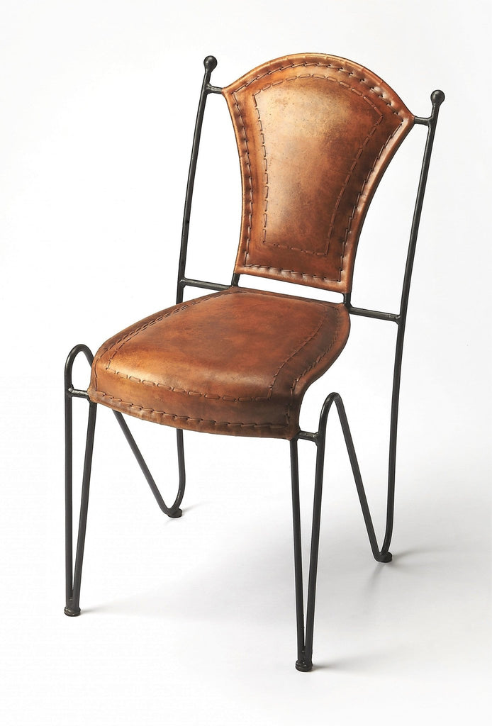 Angled Iron & Leather Accent Chair - Your Western Decor