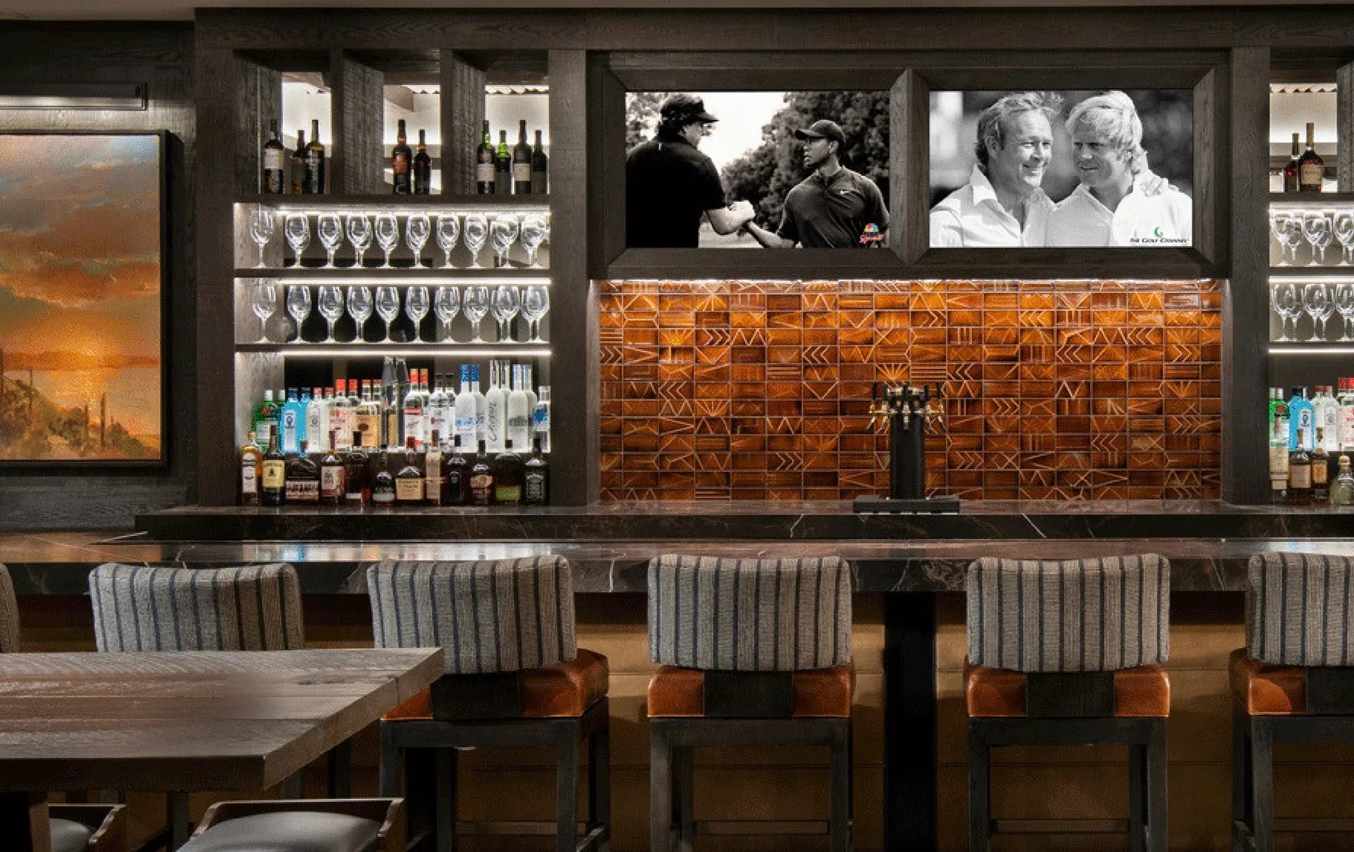 Andes bar stools at bar in golf club lounge - Your Western Decor 