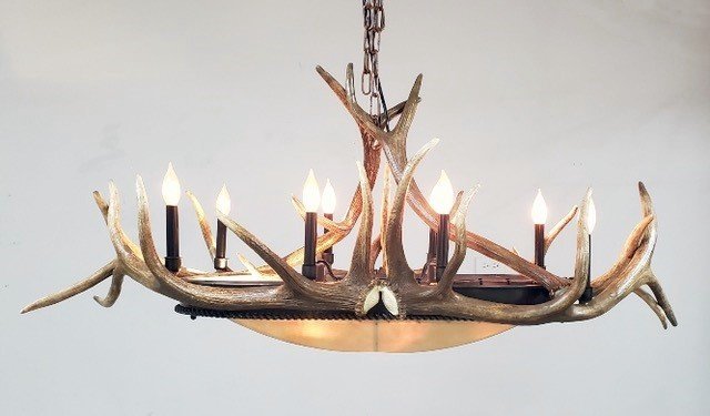 Elk antler, iron and rawhide oval chandelier custom made in the USA - Your Western Decor