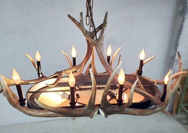 Antler and rawhide oval chandelier made in the USA - Your Western Decor