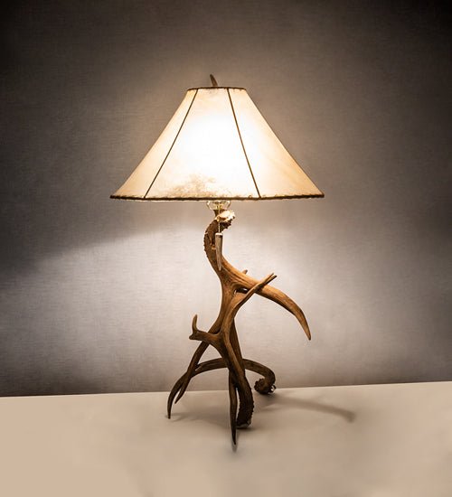 Antler Sheds Table Lamp with Rawhide Shade - Your Western Decor