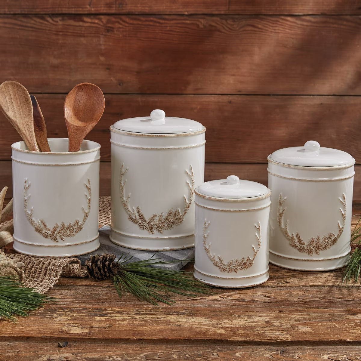 Antlers and Pines Kitchen Canisters and utensil Crock - Your Western Decor