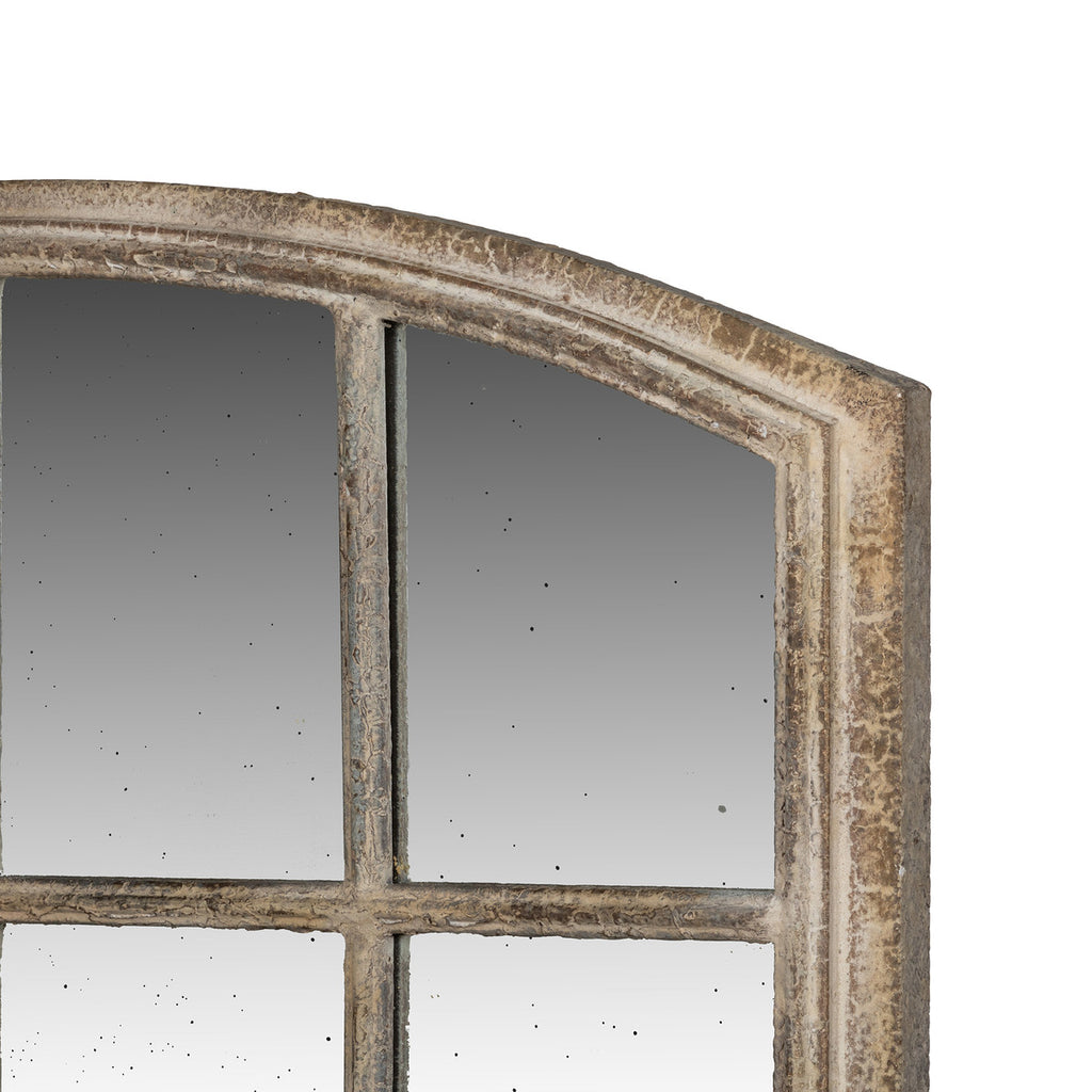 Arched rustic industrial warehouse mirror detail - Your Western Decor