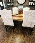 Paisley grey embossed leather dining chairs made in the USA - Your Western Decor