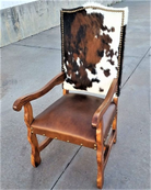 Custom King Ranch Leather Dining Chair with cowhide and arms, made in the USA - Your Western Decor