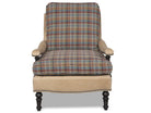 Rustic hunting lodge chair with oversized cushions and leather trim