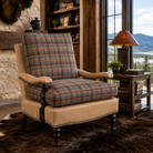 Aspen Ridge plaid reading chair in luxury hunting lodge living room