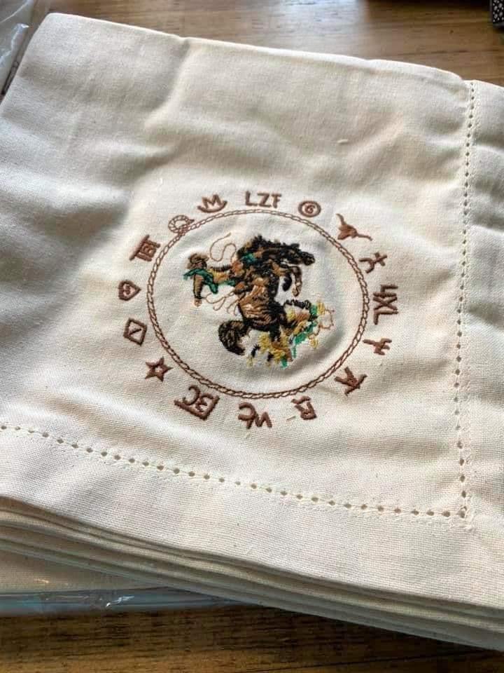 Ivory bronc and brands embroidered cloth napkins set of 4. Your Western Decor