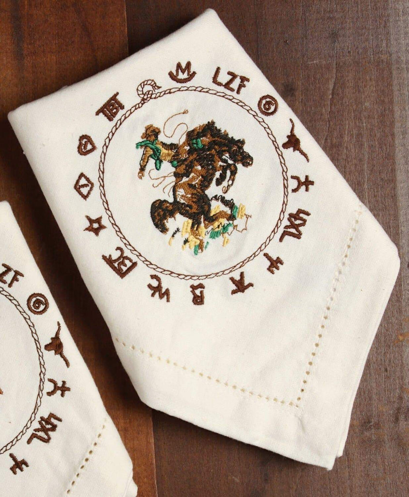 bronc and brands western embroidered cloth napkins. Your Western Decor