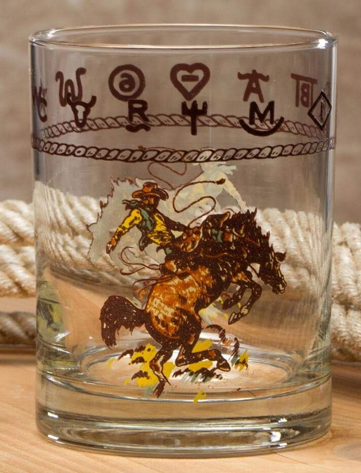 Double old fashioned glassware with rope, brands and bronc - Your Western Decor