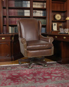 Brown leather office chair in office setting - Your Western Decor