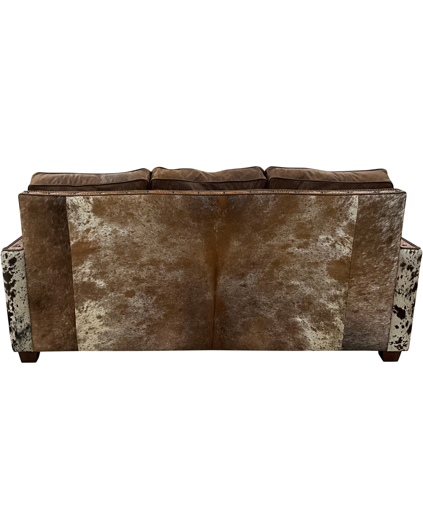 Austin leather sofa with brown white cowhide back - Your Western Decor