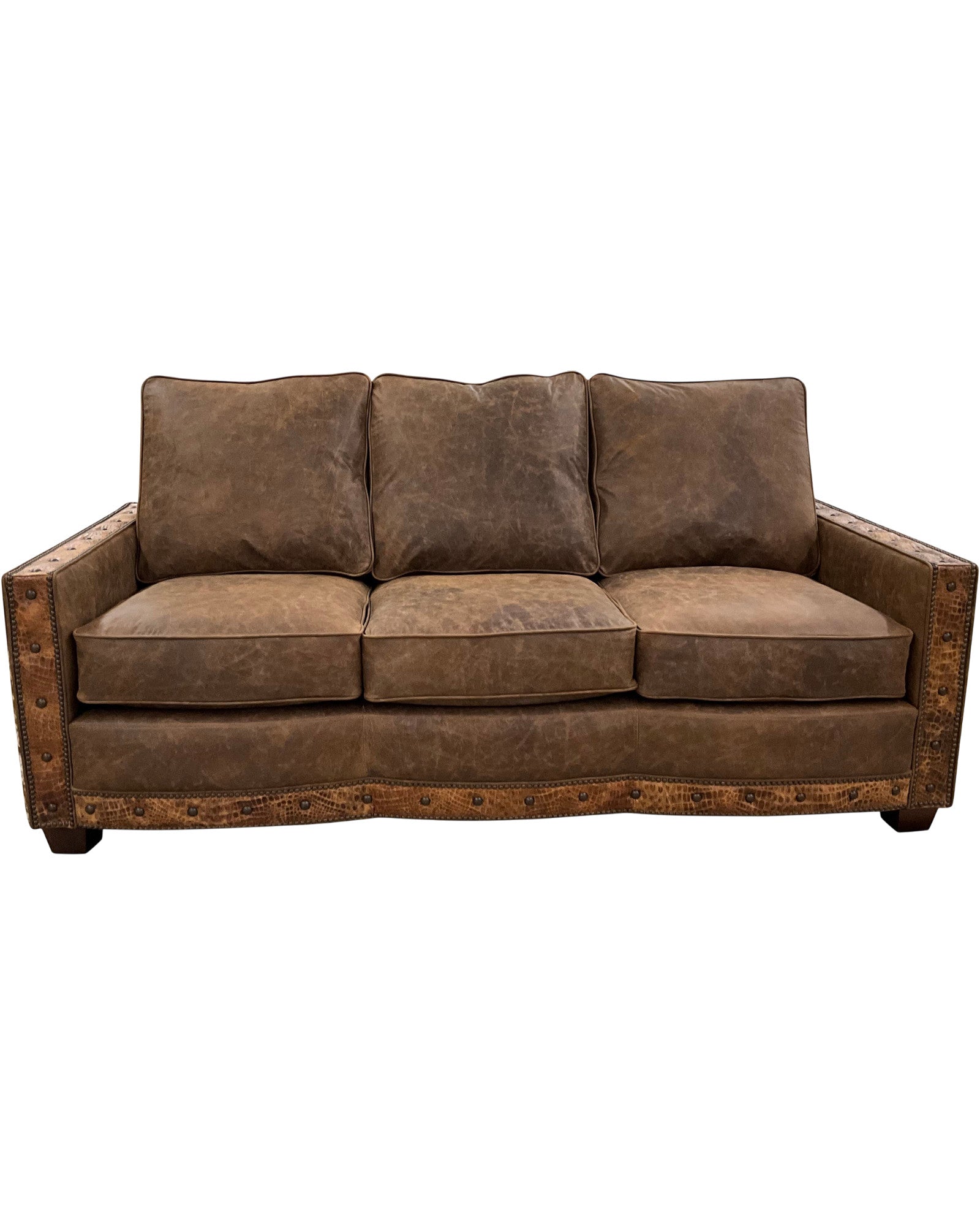 Austin leather and cowhide sofa front - Your Western Decor