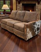 Austin brown leather and spotted cowhide sofa - Your Western Decor