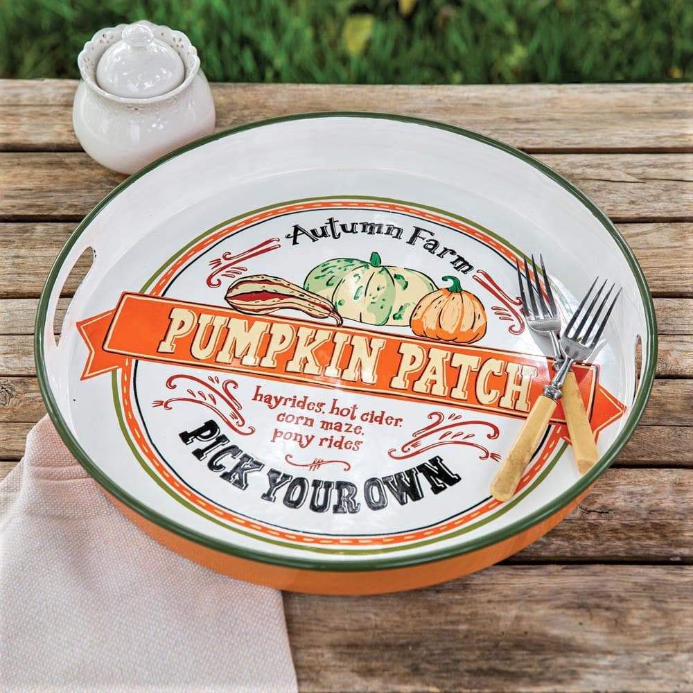 Pumkin decorated round enamel serving tray - Your Western Decor