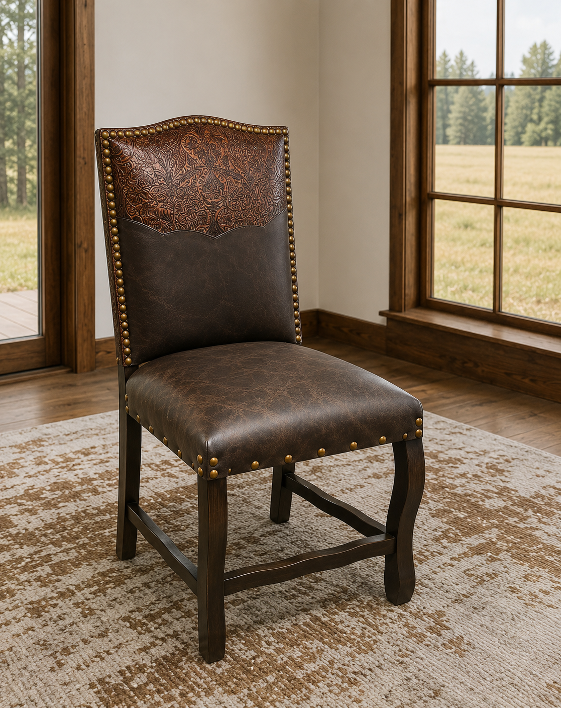 Autumn tool western leather dining chair with nail trim 